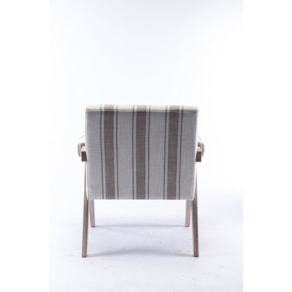 Accent chair, KD rubber wood legs with black finish. Fabric cover the seat. With a cushion.Grey Stripe