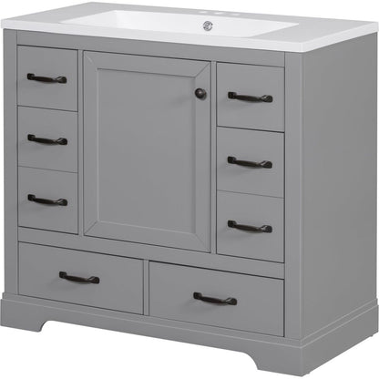 36" Bathroom Vanity with Sink Combo, Six Drawers, Multi-Functional Drawer Divider, Adjustable Shelf, Grey