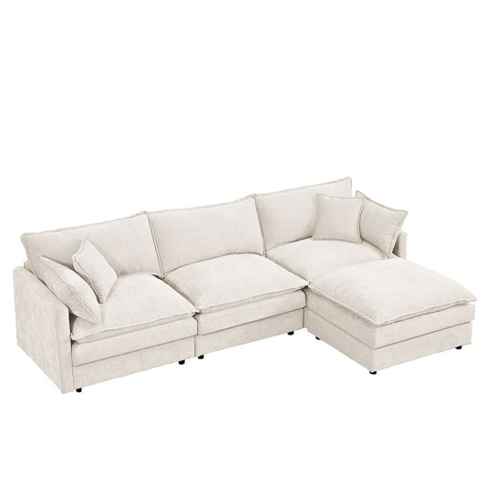 Contemporary Modular Sectional Sofa L-Shaped Couch Set with Movable Ottoman Chenille Beige 105 Inch