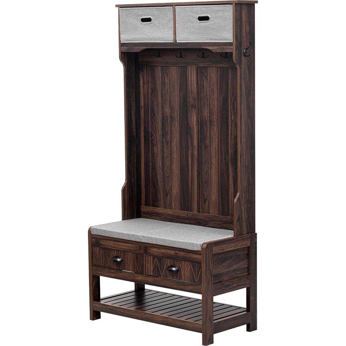 Hall Tree with 6 Hooks and Hinged Lid, Coat Hanger, Entryway Bench, Storage Bench, 3-in-1 Design, 69INCH, for Entrance, Hallway