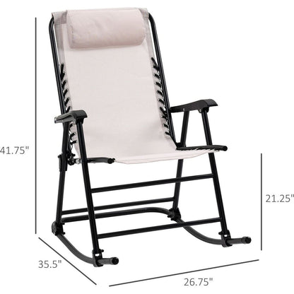 Oversized Folding Rocking Camping Chair Set of 2, Outdoor Rockers with Headrests, Zero Gravity Bungee Lawn Chairs for 2 Adults, Cream White