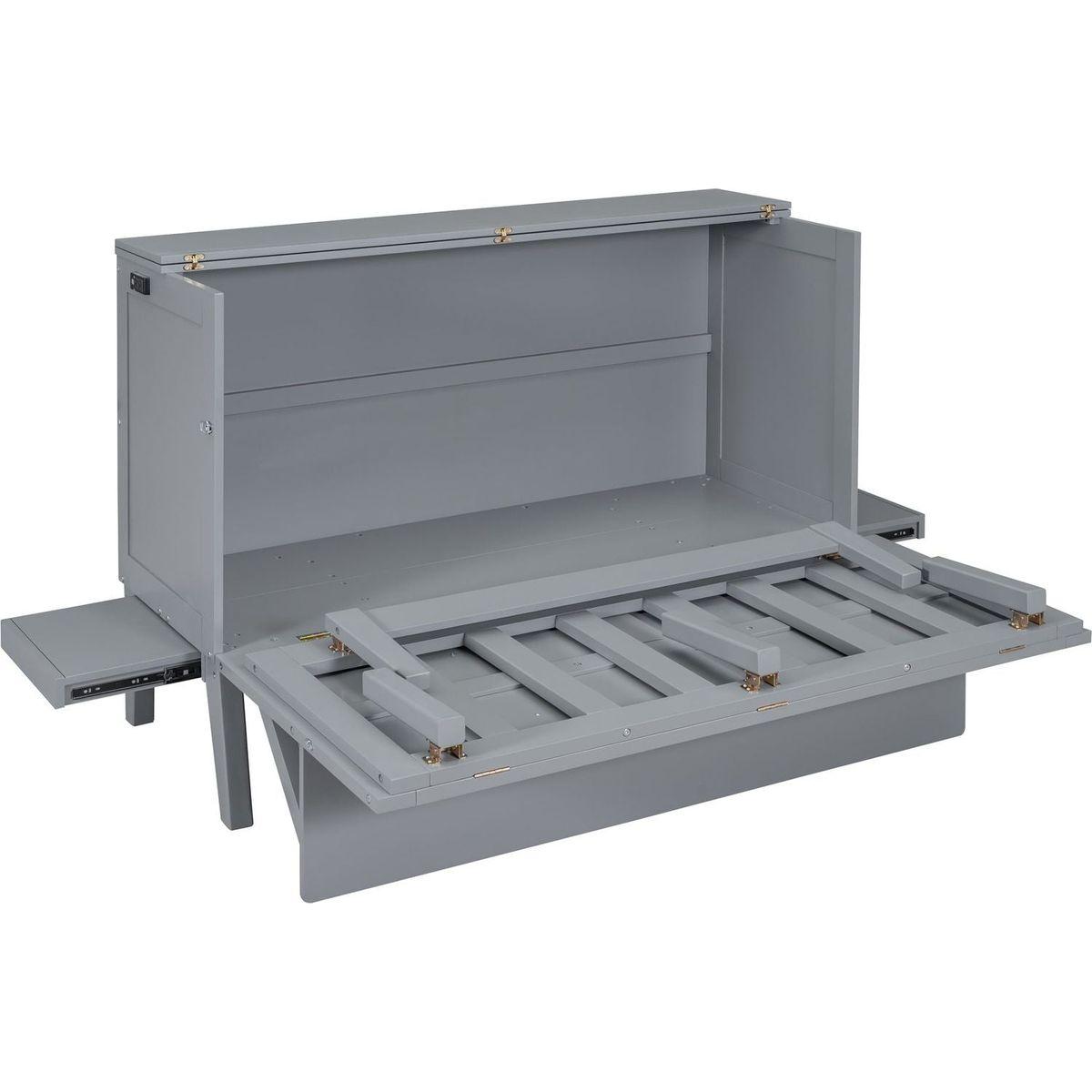 Queen Size Murphy Bed with USB Port and removable Shelves on Each Side,Gray