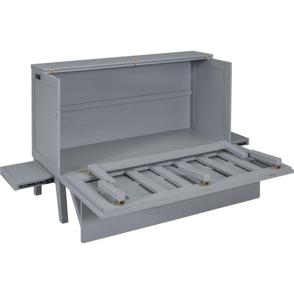 Queen Size Murphy Bed with USB Port and removable Shelves on Each Side,Gray