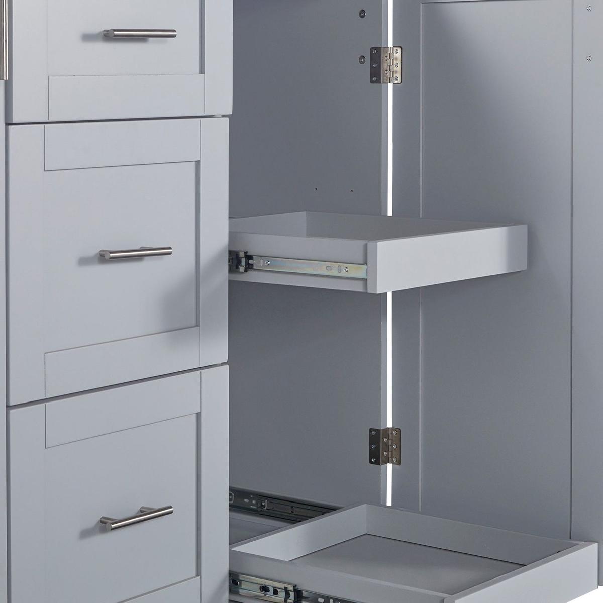 Rolling Kitchen Island with Storage, Kitchen Cart with Rubber Wood Top, 3 Drawer, 2 Slide-Out Shelf and Internal Storage Rack, Kitchen Island on Wheels with Spice Rack & Tower Rack, Grey Blue