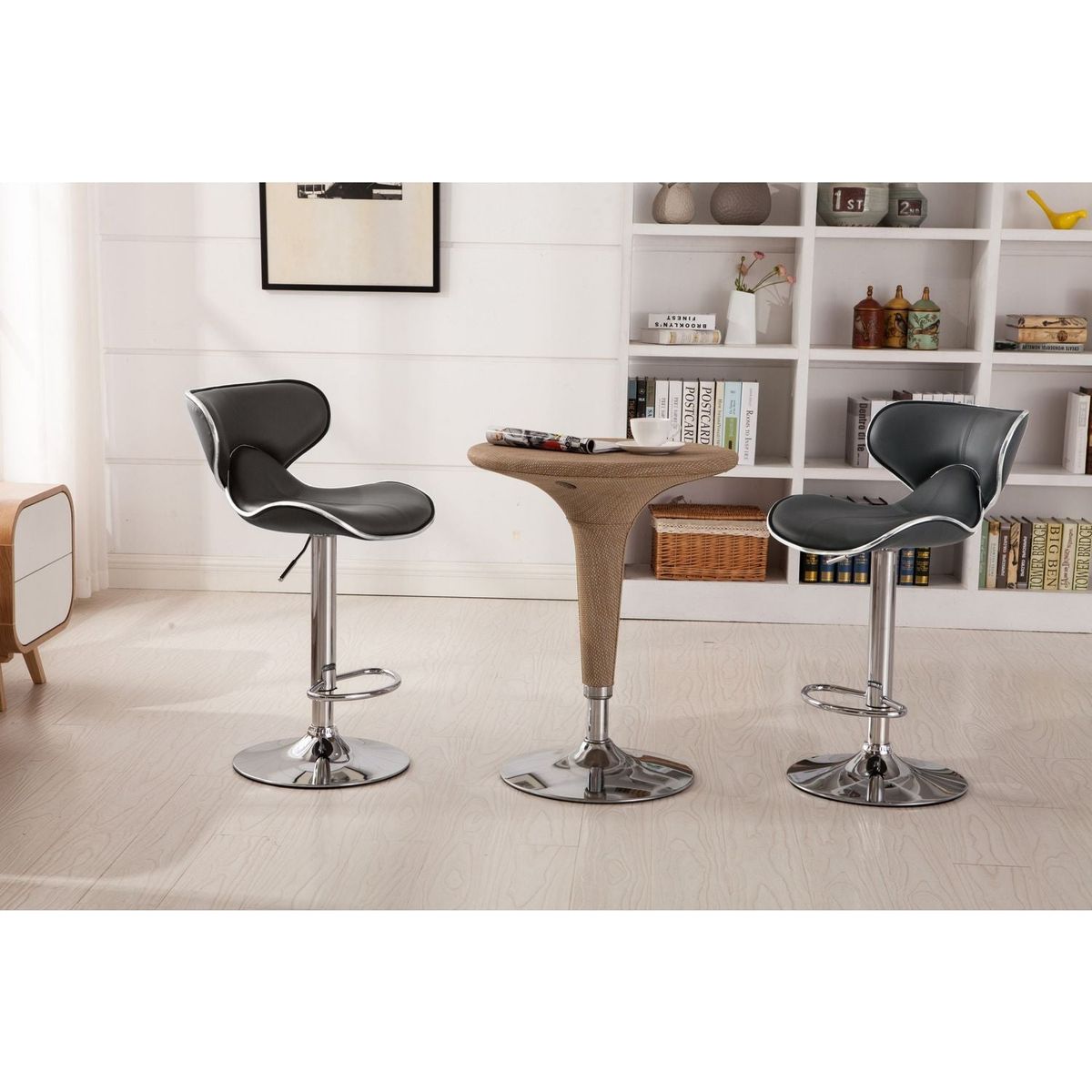 Masaccio Upholstery Airlift Adjustable Swivel Barstool with Chrome Base, Set of 2, Grey