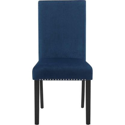 Cobre Contemporary Velvet Dining Chair with Nailhead Trim, Set of 2, Blue