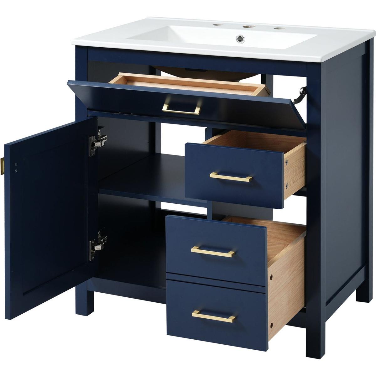 30-Inch Blue Bathroom Vanity with Ceramic Sink and Ample Storage - Ideal Choice for Small Bathrooms