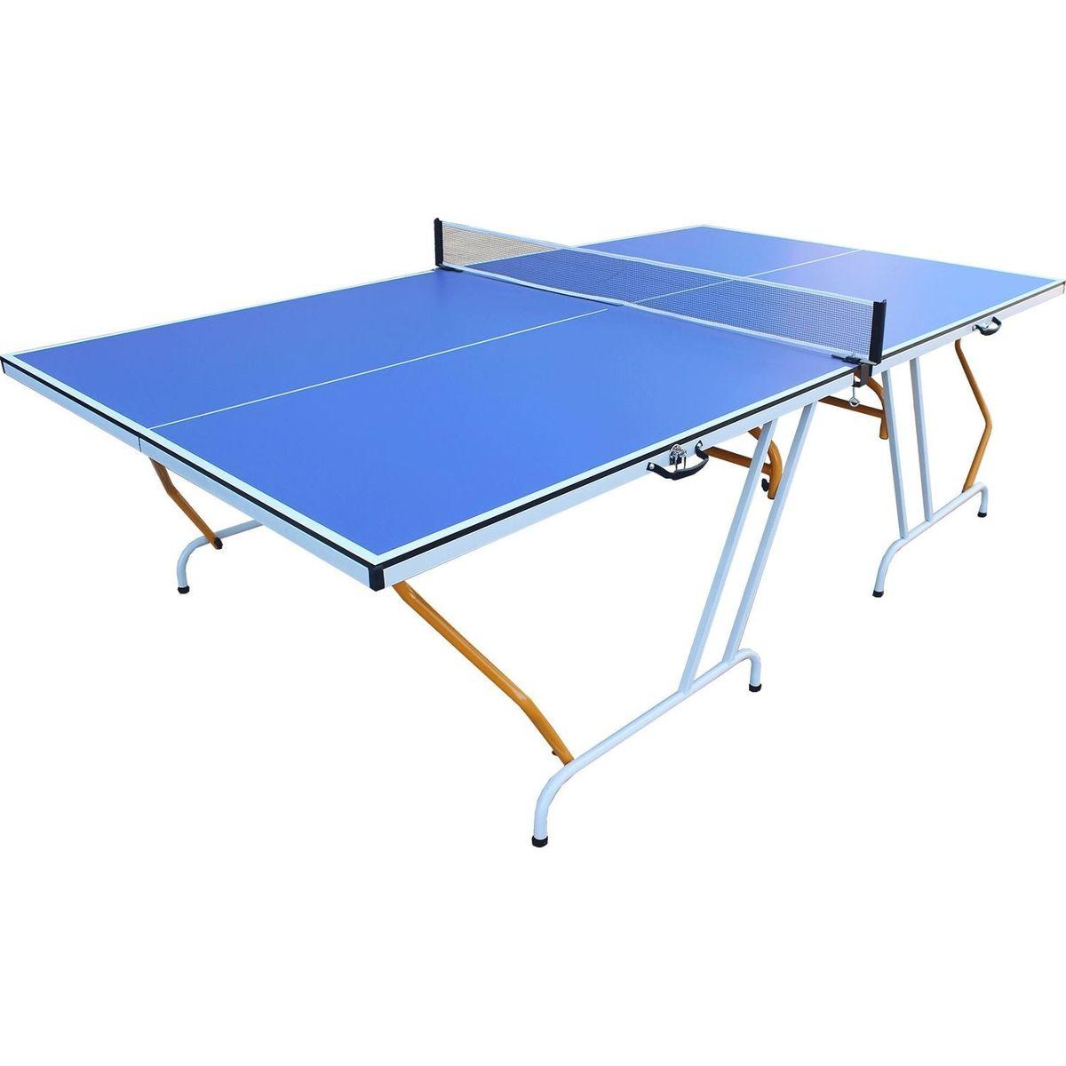 9ft Mid-Size Table Tennis Table Foldable & Portable Ping Pong Table Set for Indoor Games with Net, 2 Table Tennis Paddles and 3 Balls