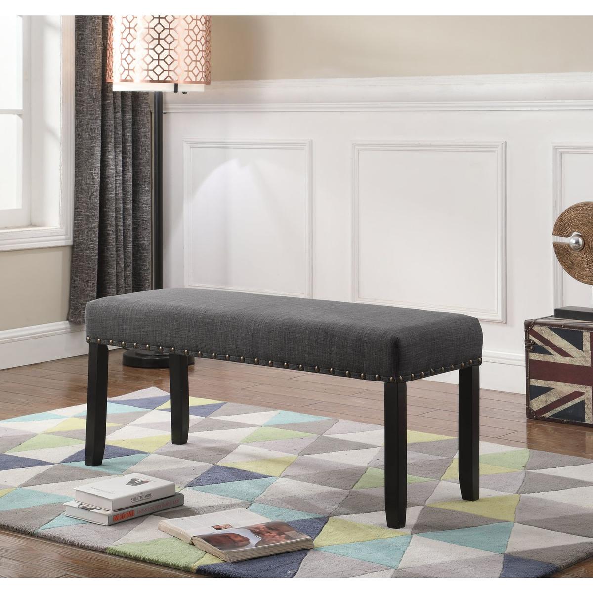 Biony Fabric Dining Bench with Nailhead Trim, Grey