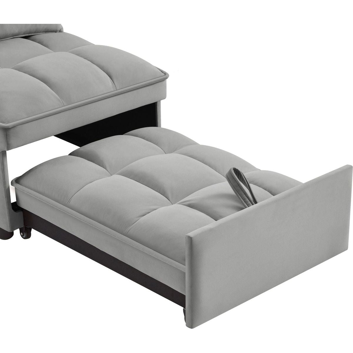 4 in1 Multi-Function Single Sofa Bed with Storage Pockets,Tufted Single Pull-out Sofa Bed with Adjustable Backrest and Pillows, Convertible Chaise Lounge,Gray
