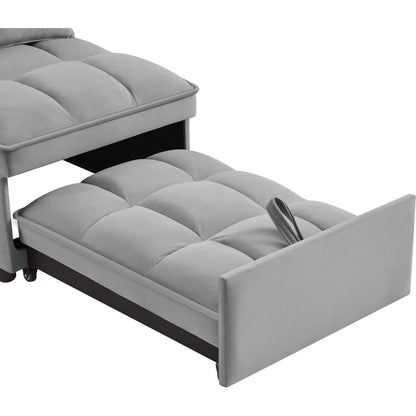 4 in1 Multi-Function Single Sofa Bed with Storage Pockets,Tufted Single Pull-out Sofa Bed with Adjustable Backrest and Pillows, Convertible Chaise Lounge,Gray