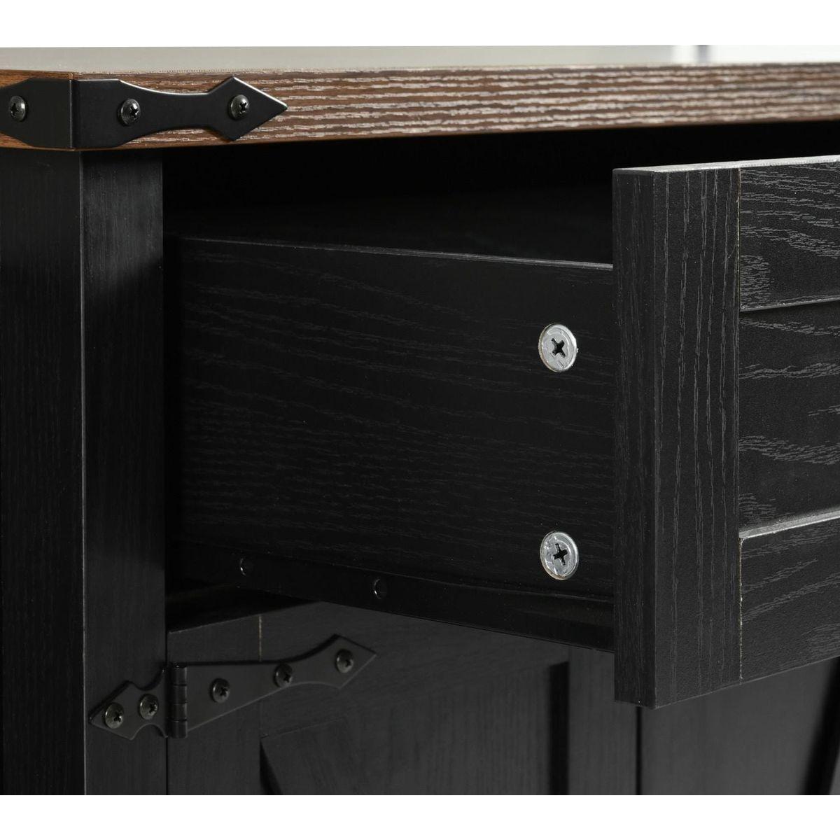 53.5"Farmhouse Kitchen Island with Power Outlet, Kitchen Storage Island with Drop Leaf, Spice Rack and Drawer, Rolling Kitchen Cart on Wheels, for Home, Kitchen and Dining Room, Black