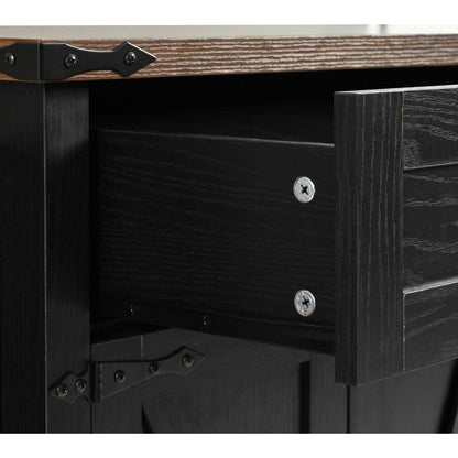 53.5"Farmhouse Kitchen Island with Power Outlet, Kitchen Storage Island with Drop Leaf, Spice Rack and Drawer, Rolling Kitchen Cart on Wheels, for Home, Kitchen and Dining Room, Black