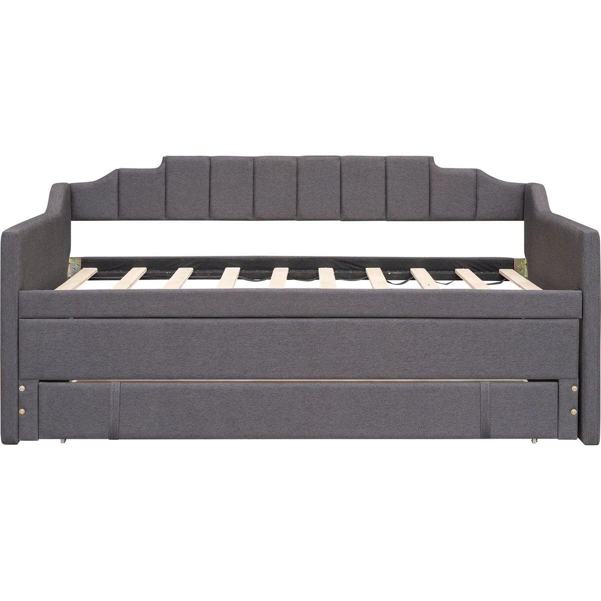 Twin Size Upholstered Daybed with Trundle and Three Drawers,Grey