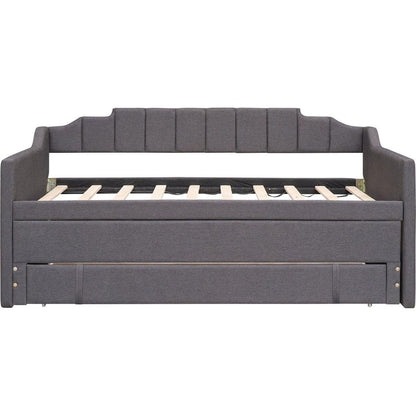 Twin Size Upholstered Daybed with Trundle and Three Drawers,Grey