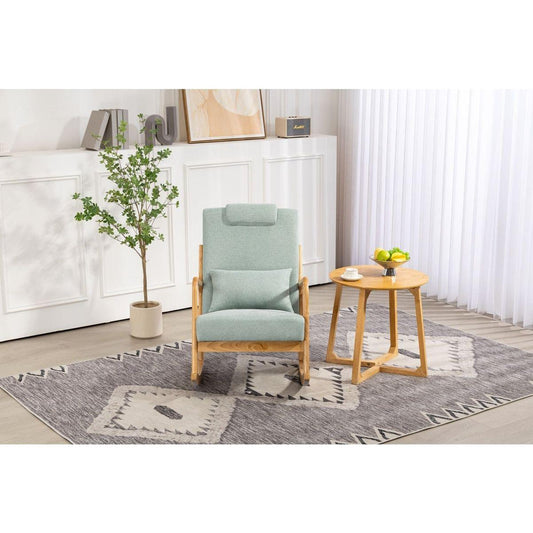 Rocking Chair Upholstered Fabric Rocking Armchair Indoor with High Backrest Glider Chairs and Lumbar Pillow for Living Room