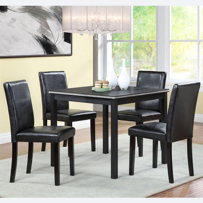 5 Piece Wooden Dining Table Set, Kitchen Table Set with a Square Table and 4 Upholstered Chairs, Wooden Dining Room Table with Crystal Decoration and Chairs Set for Kitchen, Dining Room, Black