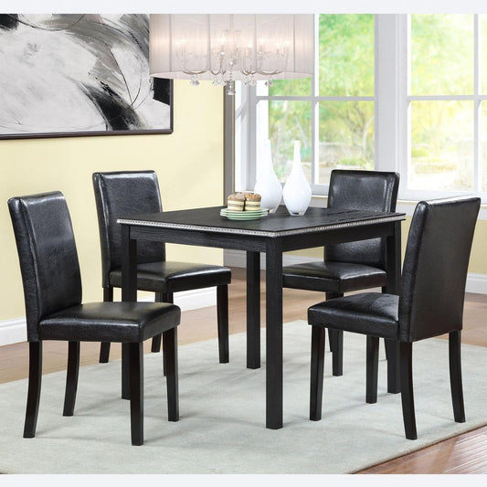 5 Piece Wooden Dining Table Set, Kitchen Table Set with a Square Table and 4 Upholstered Chairs, Wooden Dining Room Table with Crystal Decoration and Chairs Set for Kitchen, Dining Room, Black