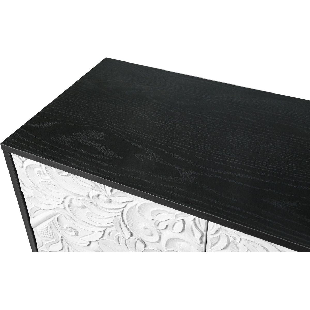 Vintage White Large Faceted Carved And Spliced Doors Combined With Black Frames For TV Stand Table,Sideboards, Accent Cabinets