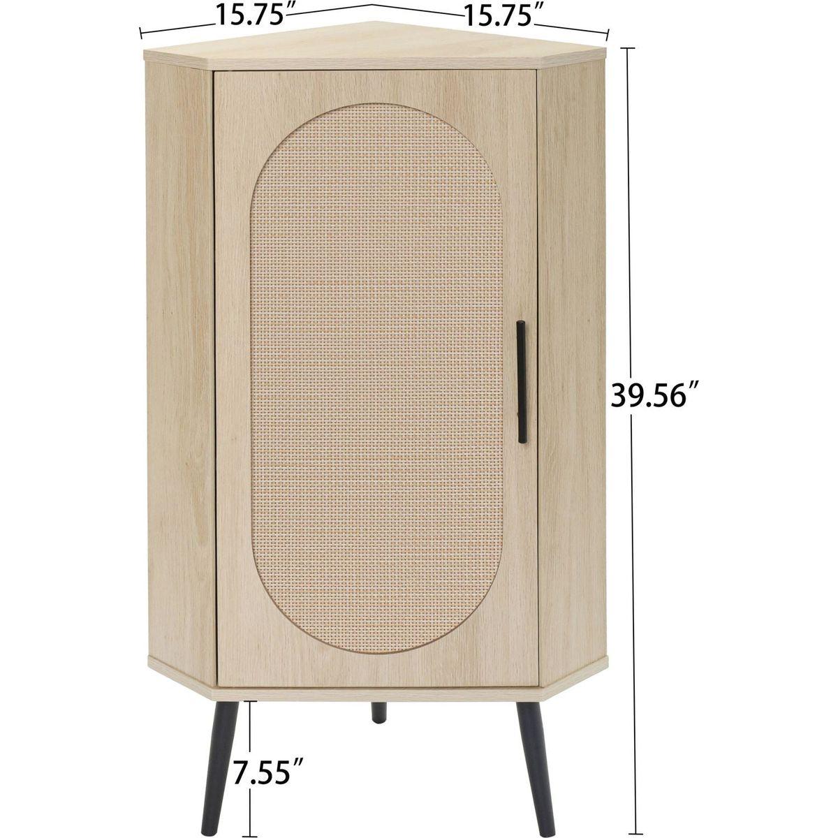 Corner cabinet, Rattan door,Freestanding Corner Tables For Small Spaces, Corner Shelf Stand For Living Room, Kitchen, Bathroom, Bedroom