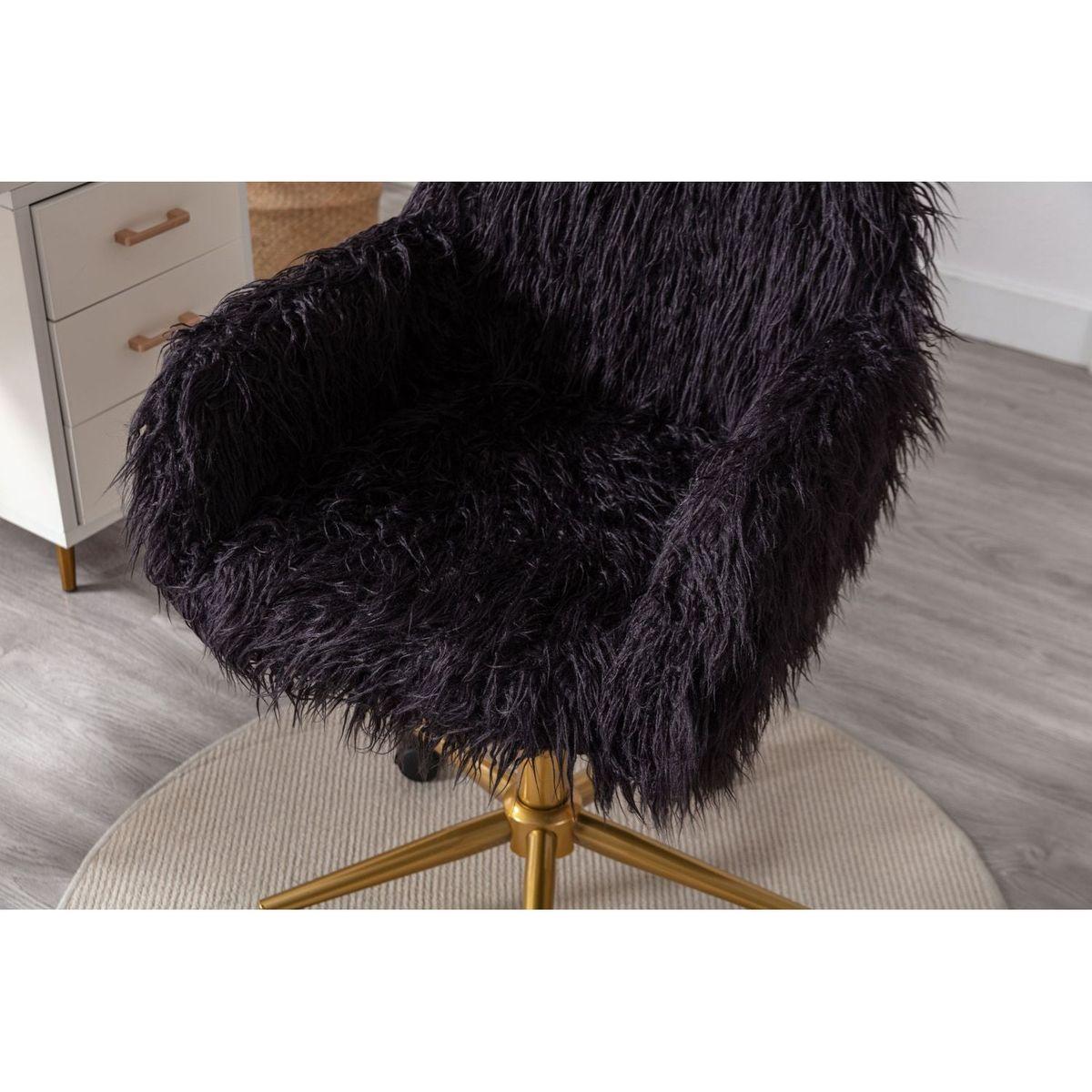 Modern Faux fur home office chair, fluffy chair for girls, makeup vanity Chair with Gold Plating Base