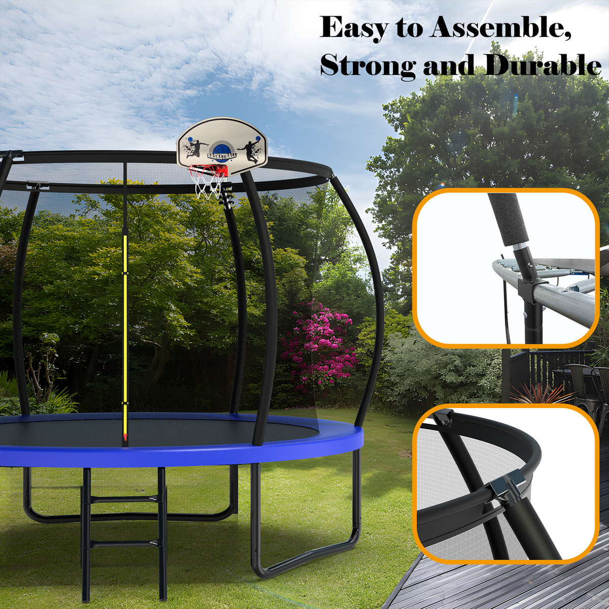 10FT Recreational Trampoline with Enclosure for Kids Adults, ASTM Approved, Outdoor Trampoline with Wind Stakes and Ladder for Kids Apex Series, 10 FOOT Trampoline