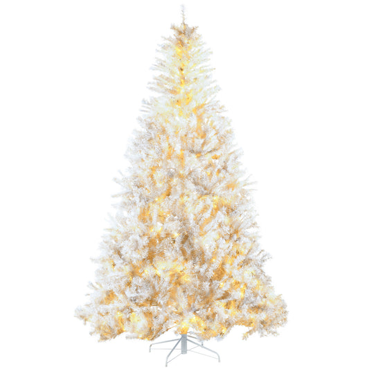 HOMCOM 7.5ft Tall Prelit Artificial Christmas Tree Holiday Décor with 1518 Branches, 500 Warm White LED Lights, Auto Open, White
