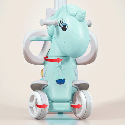 Rocking Horse for Toddlers, Balance Bike Ride On Toys with Push Handle, Backrest and Balance Board for Baby Girl and Boy, Unicorn Kids Blue color