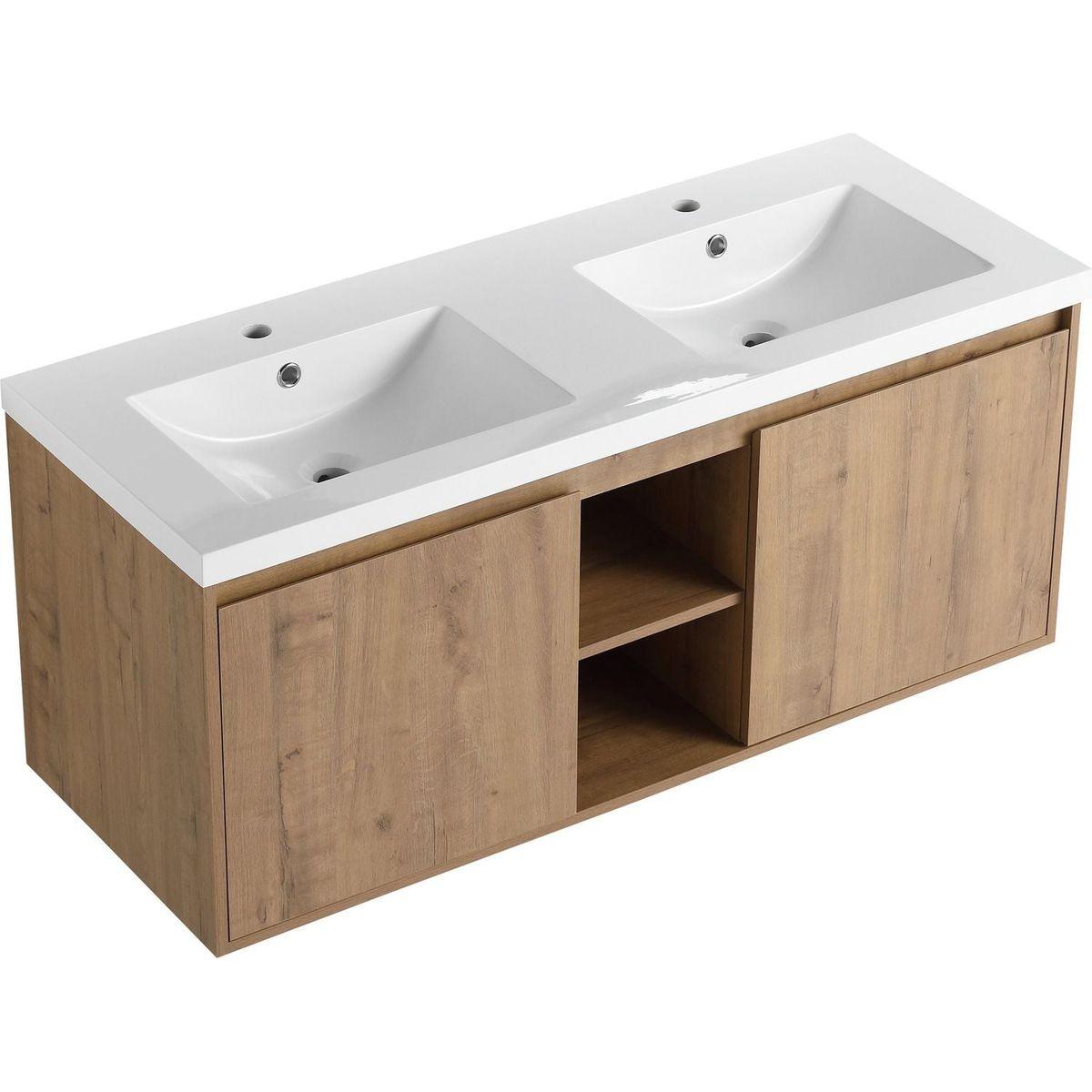 48" Wall Mounted Bathroom Vanity With Double Sink, Soft Closing Door Hinge (KD-Package)G