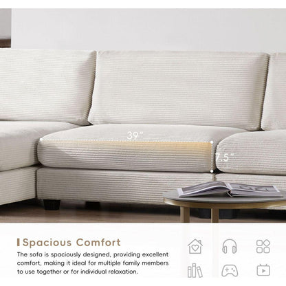 134x54"Oversized Corduroy Sectional Sofa,L Shaped Cloud Couch with USB Charging Port,Cup Holder,Deep Seat Sofa Bed with 50" Chaise,Comfy Indoor Furniture for Living Room,3 Colors
