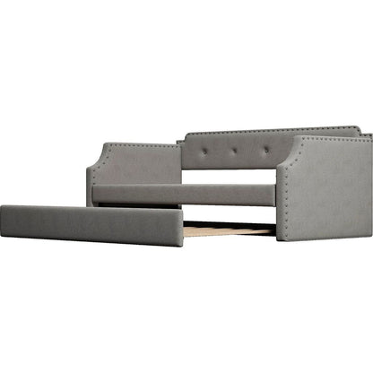 Upholstered Daybed with Trundle, Wood Slat Support,Upholstered Frame Sofa Bed, Twin,Gray