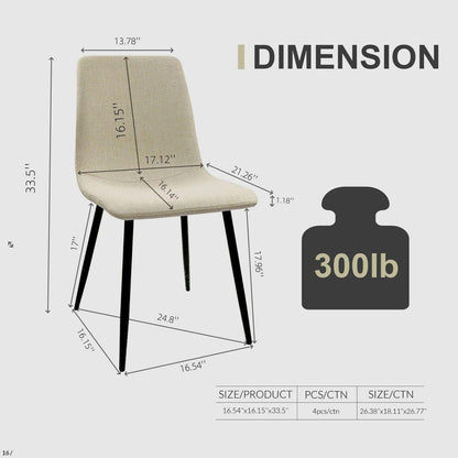 Modern minimalist MDF desktop, Walnut color metal legs and Beige dining chairs for 4, small sized dining table, computer desk, office desk, kitchen table, for 4 Seat.Suitable for kitchen, dining room