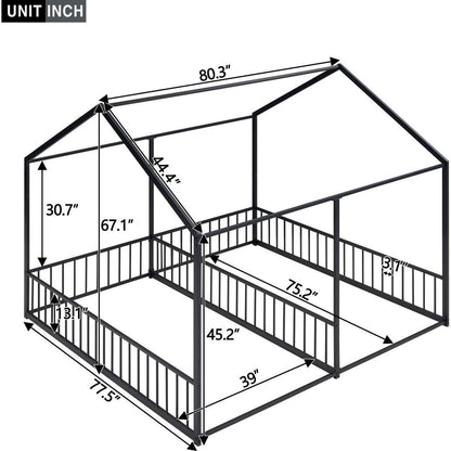 Metal Twin Size House Platform Beds, Two Shared Beds, Black