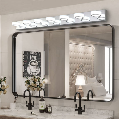 52' Modern 7-Light LED Vanity Light Fixture - Chrome Finish with Acrylic Light Shades - Energy-Efficient Bathroom Wall Sconce - Dimmable for Mirror, Shower, and Bathroom Decor