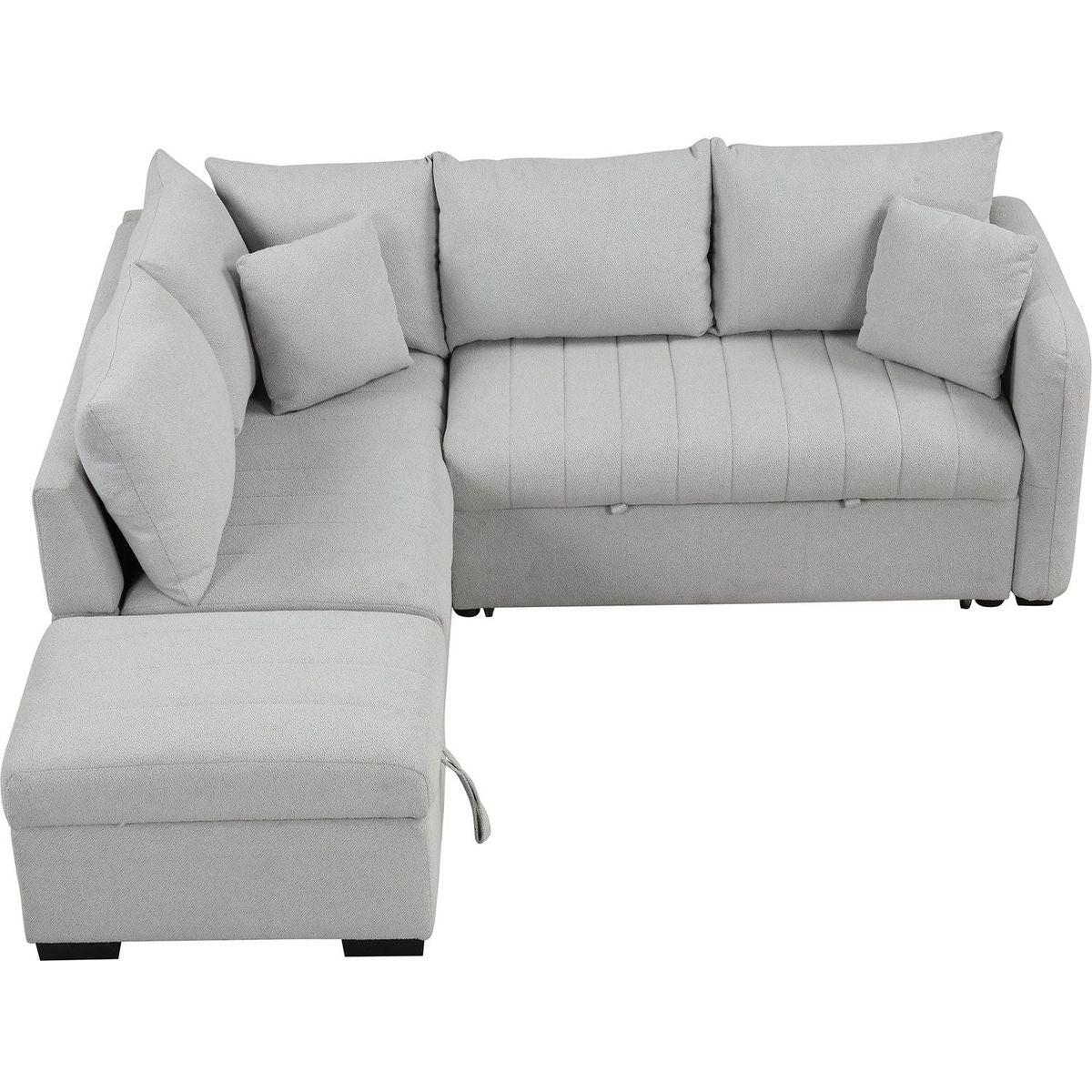 82.6" L-shaped Sectional Pull Out Sofa Bed Sleeper Sofa with Two USB Ports, Two Power Sockets and a Movable Storage Ottoman, Gray