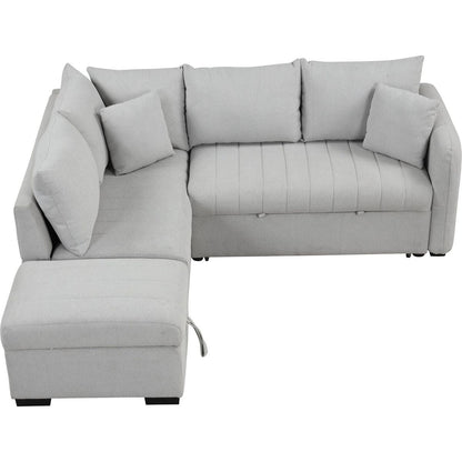 82.6" L-shaped Sectional Pull Out Sofa Bed Sleeper Sofa with Two USB Ports, Two Power Sockets and a Movable Storage Ottoman, Gray