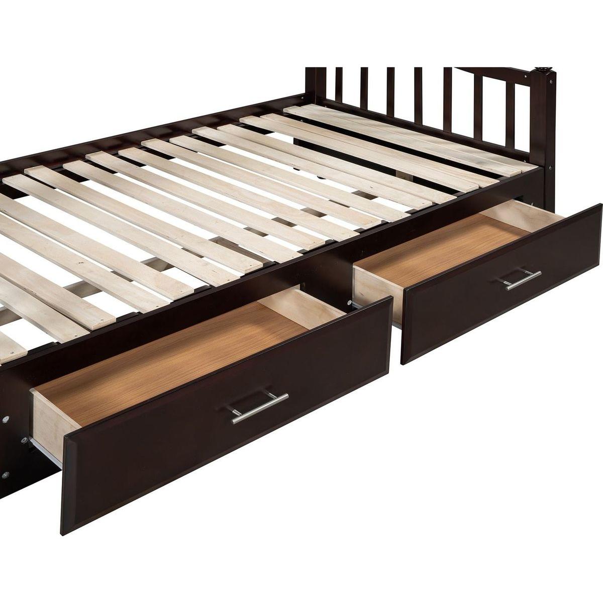 Wooden Twin Size Daybed with Twin Size Trundle, Extendable Daybed with Two Storage Drawers, Espresso