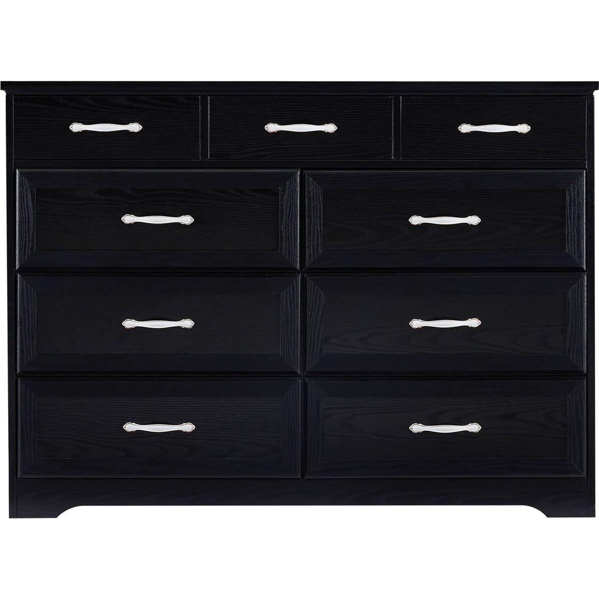 Bedroom dresser, 9 drawer long dresser with antique handles, wood chest of drawers for kids room, living room, entry and hallway, Black, 47.56"W x 15.75"D x 34.45"H.