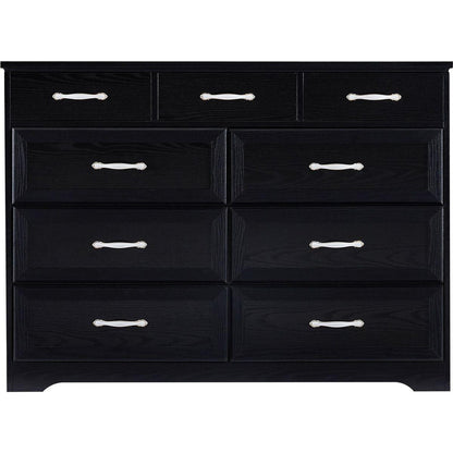 Bedroom dresser, 9 drawer long dresser with antique handles, wood chest of drawers for kids room, living room, entry and hallway, Black, 47.56"W x 15.75"D x 34.45"H.