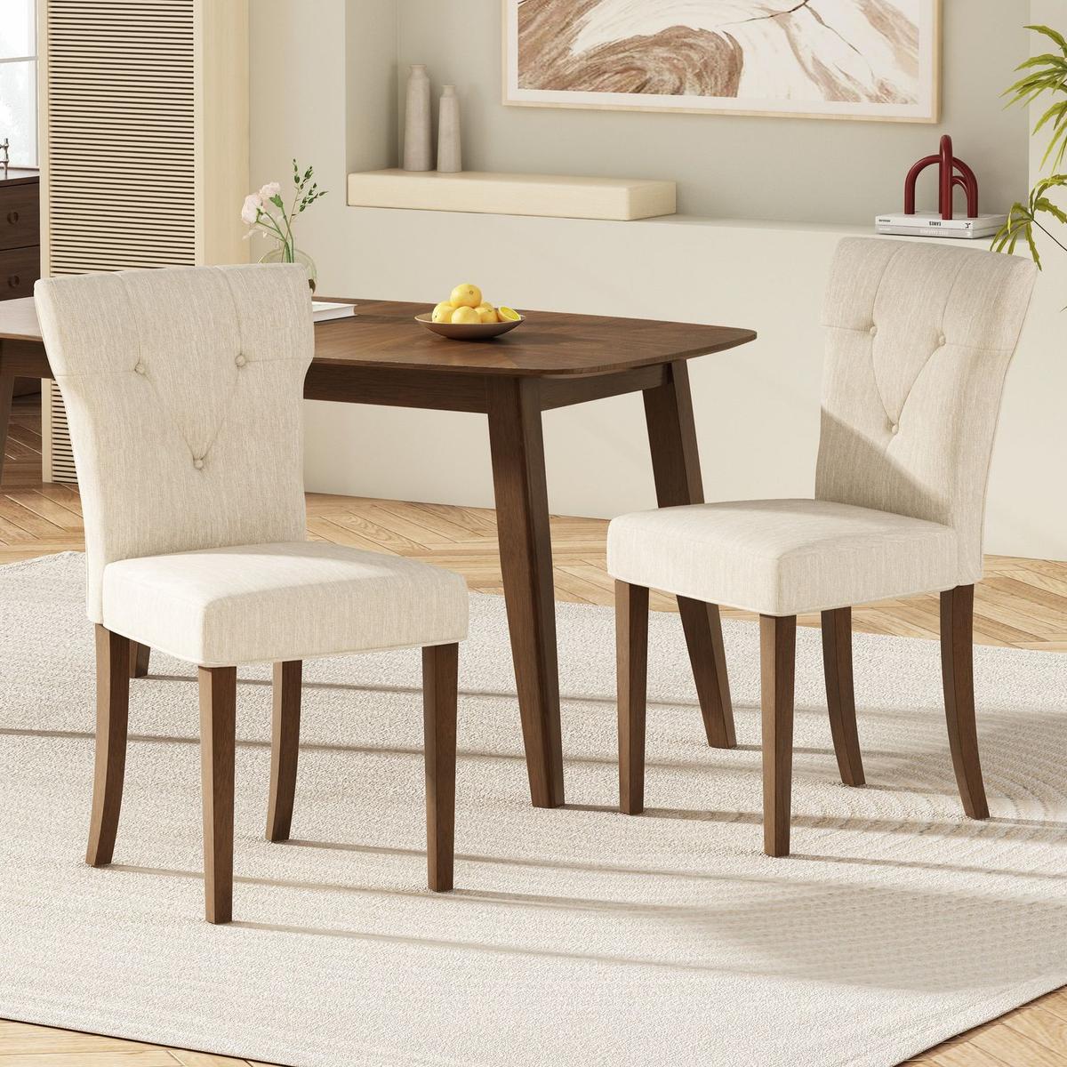 Dining Chairs Set of 2, Upholstered Kitchen & Dining Room Chairs(Cream)