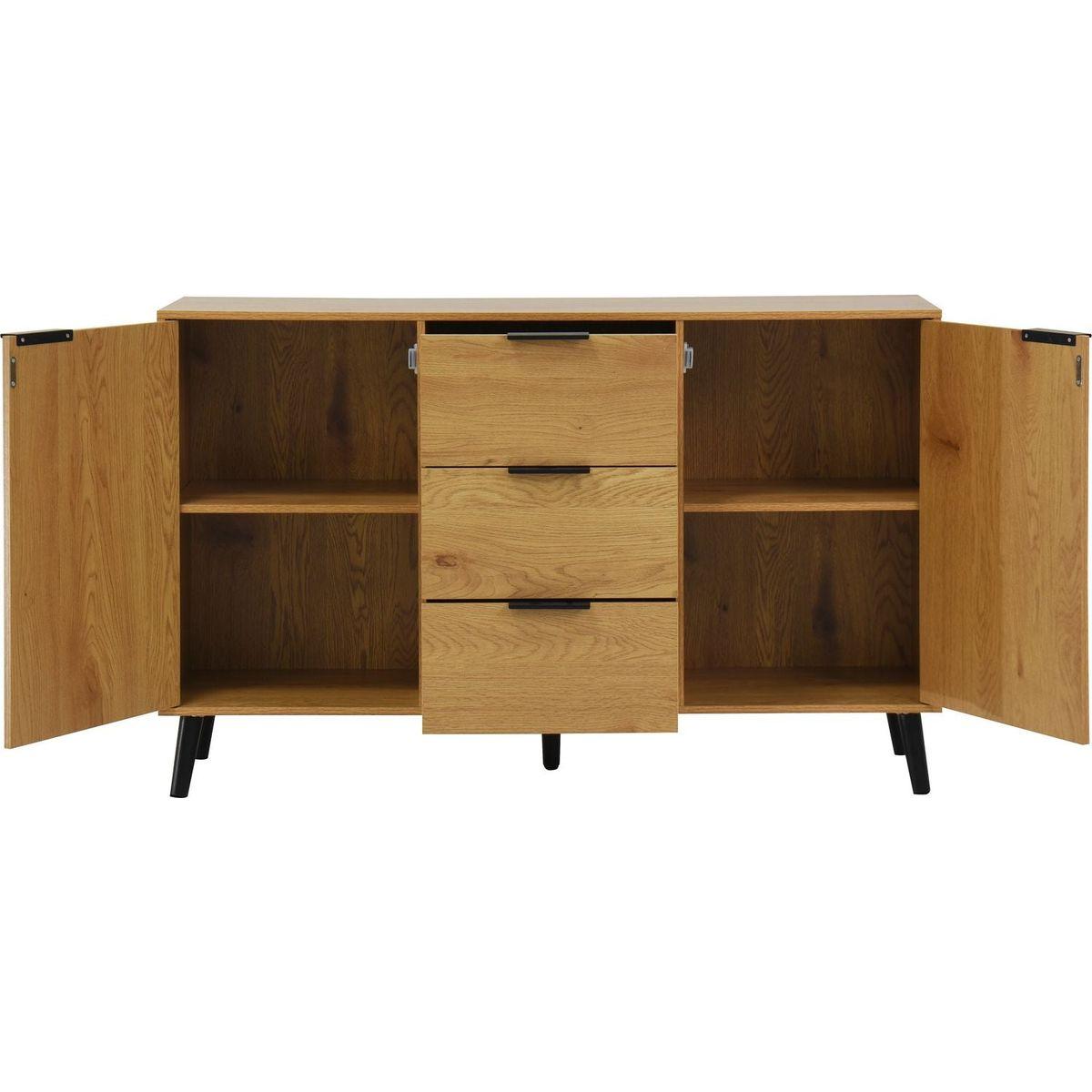 Sideboard Buffet Cabinet with Storage, Wood Coffee Bar Cabinet, 47.2" Kitchen Cabinet with 3 Drawers & 2 Doors, Kitchen Buffet Cabinet Cupboard Natural Wood Color