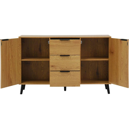 Sideboard Buffet Cabinet with Storage, Wood Coffee Bar Cabinet, 47.2" Kitchen Cabinet with 3 Drawers & 2 Doors, Kitchen Buffet Cabinet Cupboard Natural Wood Color