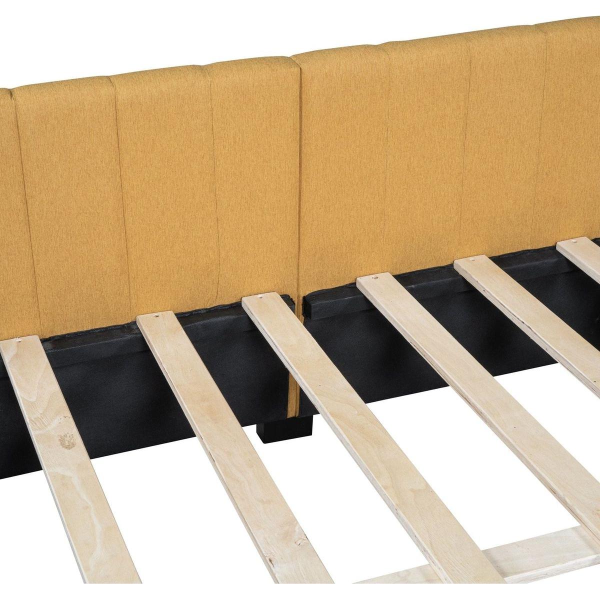 Full Size Upholstered Daybed with 2 Storage Drawers Sofa Bed Frame No Box Spring Needed, Linen Fabric (Yellow)