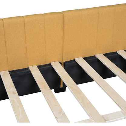 Full Size Upholstered Daybed with 2 Storage Drawers Sofa Bed Frame No Box Spring Needed, Linen Fabric (Yellow)