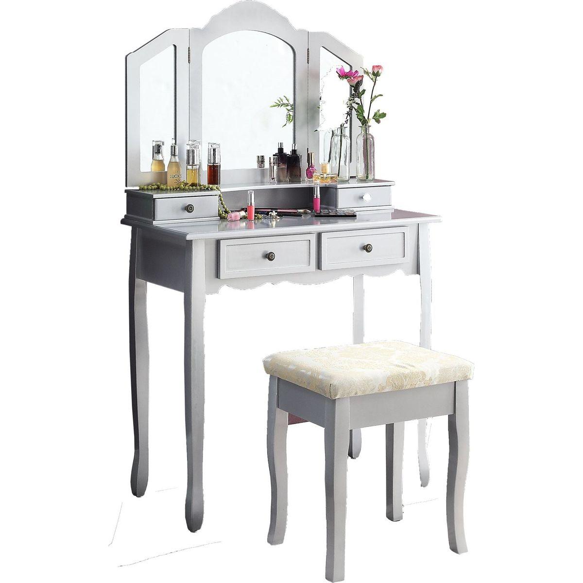 Sanlo Wooden Vanity Make Up Table and Stool Set, Silver