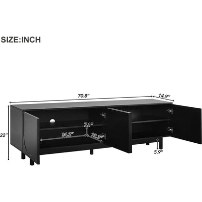 Graceful TV Stand with Arch Cabinets for TVs Up to 78", Minimalist Entertainment Center with Solid Wood Legs, Practical Media Console with Adjustable Shelves for Living Room, Black