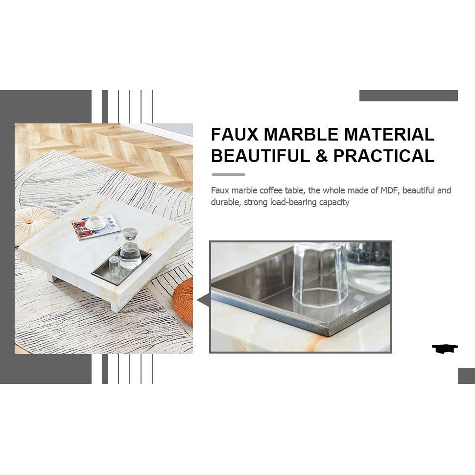 A modern and practical coffee table with imitation marble patterns, made of MDF material. The fusion of elegance and natural fashion 31.4"x 31.4"x 12 "