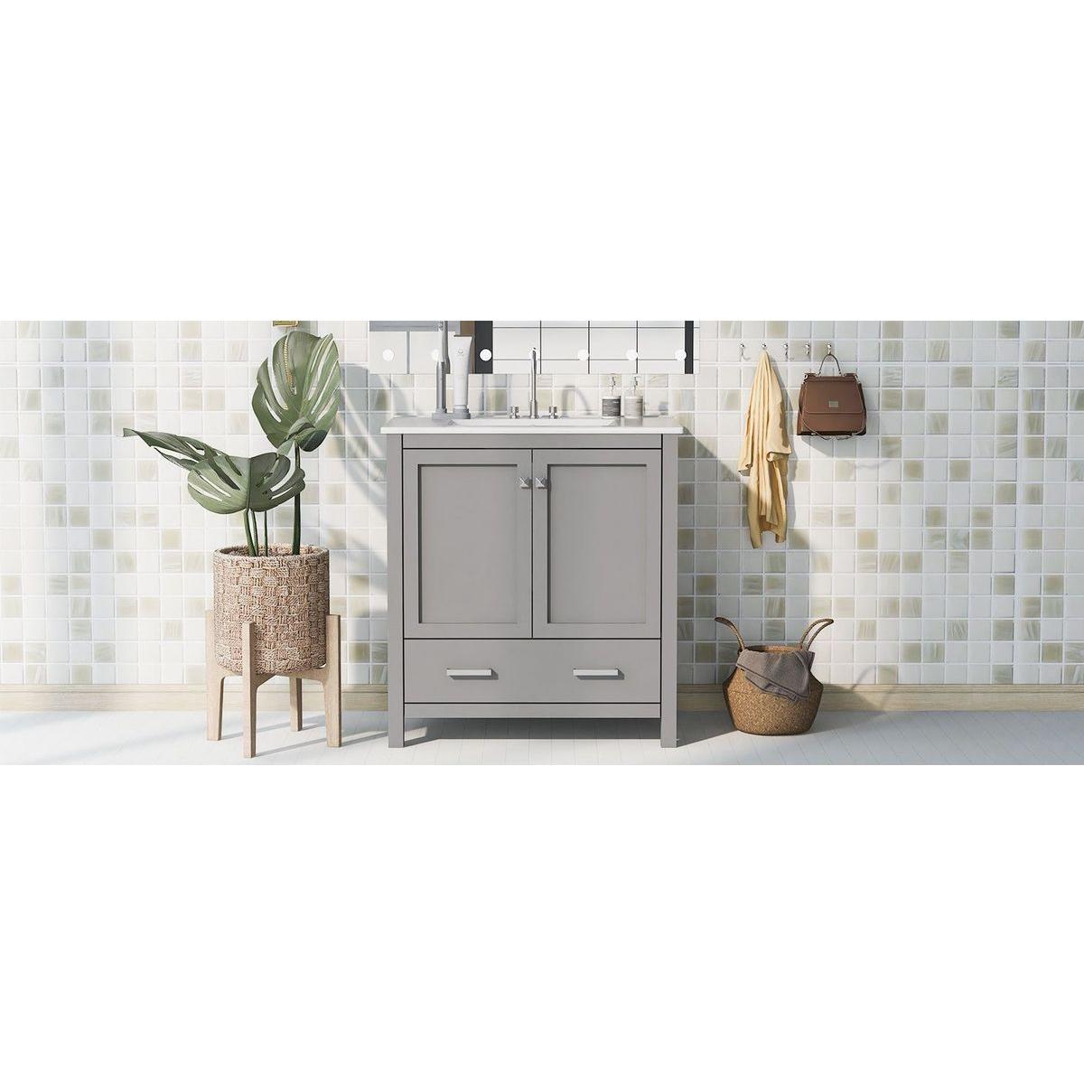 30" Gray Bathroom Vanity with Single Sink, Combo Cabinet Undermount Sink, Bathroom Storage Cabinet with 2 Doors and a Drawer, Soft Closing, Multifunctional Storage, Solid Wood Frame