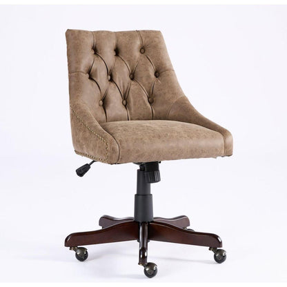 Medieval Retro Style Sheepskin Pattern Fabric Home Office Chair with Lift, Swivel and Recline Functions,Brown color