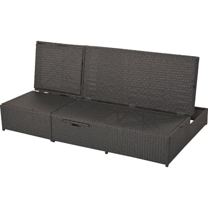 Outdoor Double Sunbed, Wicker Rattan Patio Reclining Chairs with Adjustable Backrest and Seat, Conversational Set for 2 Person, Gray